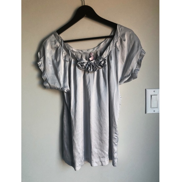 Rebecca Taylor - Grey Silk Blouse with Appliqué - Size 6 - Picture 1 of 5